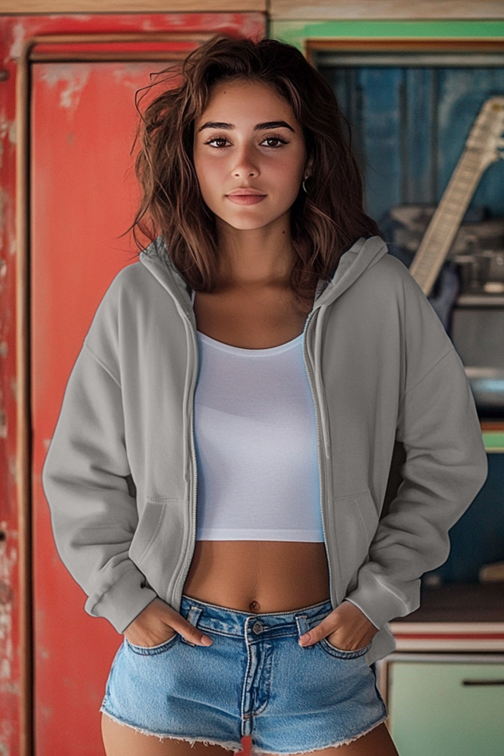 Plain Hooded Regular Fit Grey Zipper Jacket