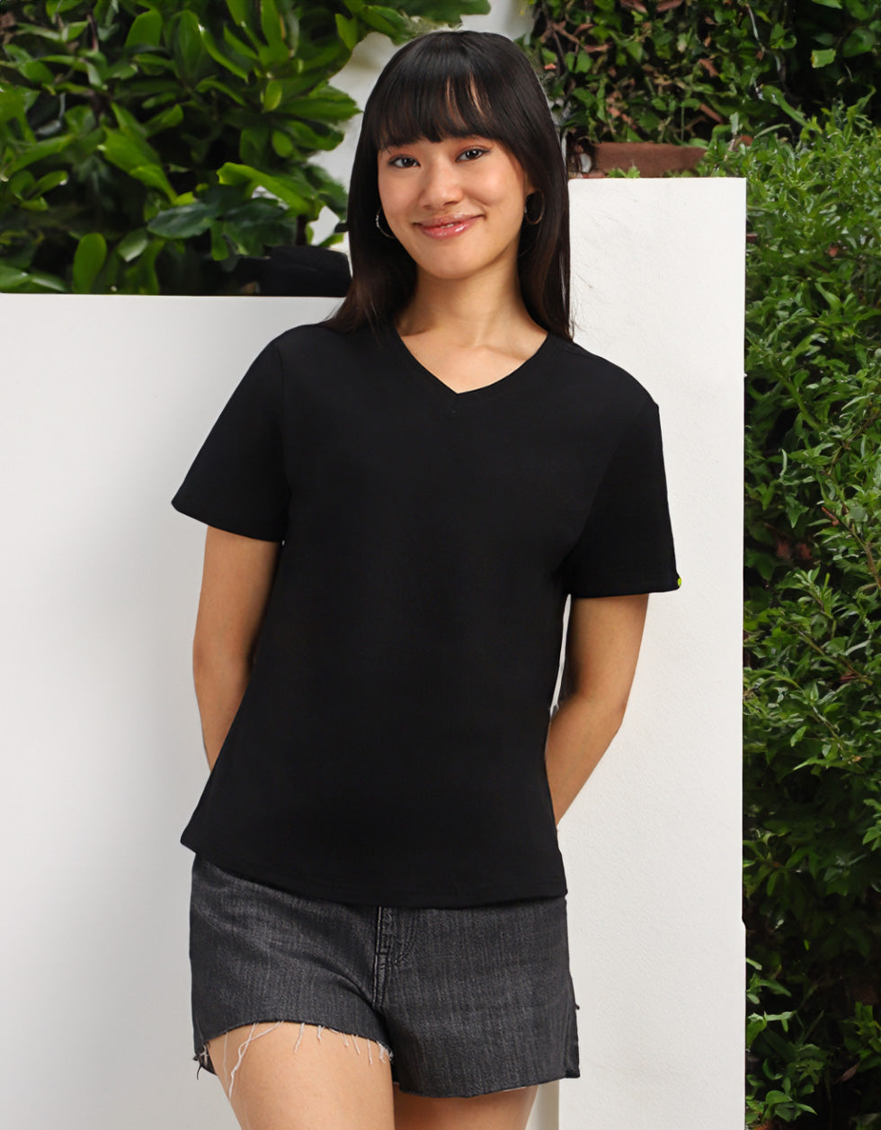 Black Plain V-Neck Regular Fit T-Shirt
