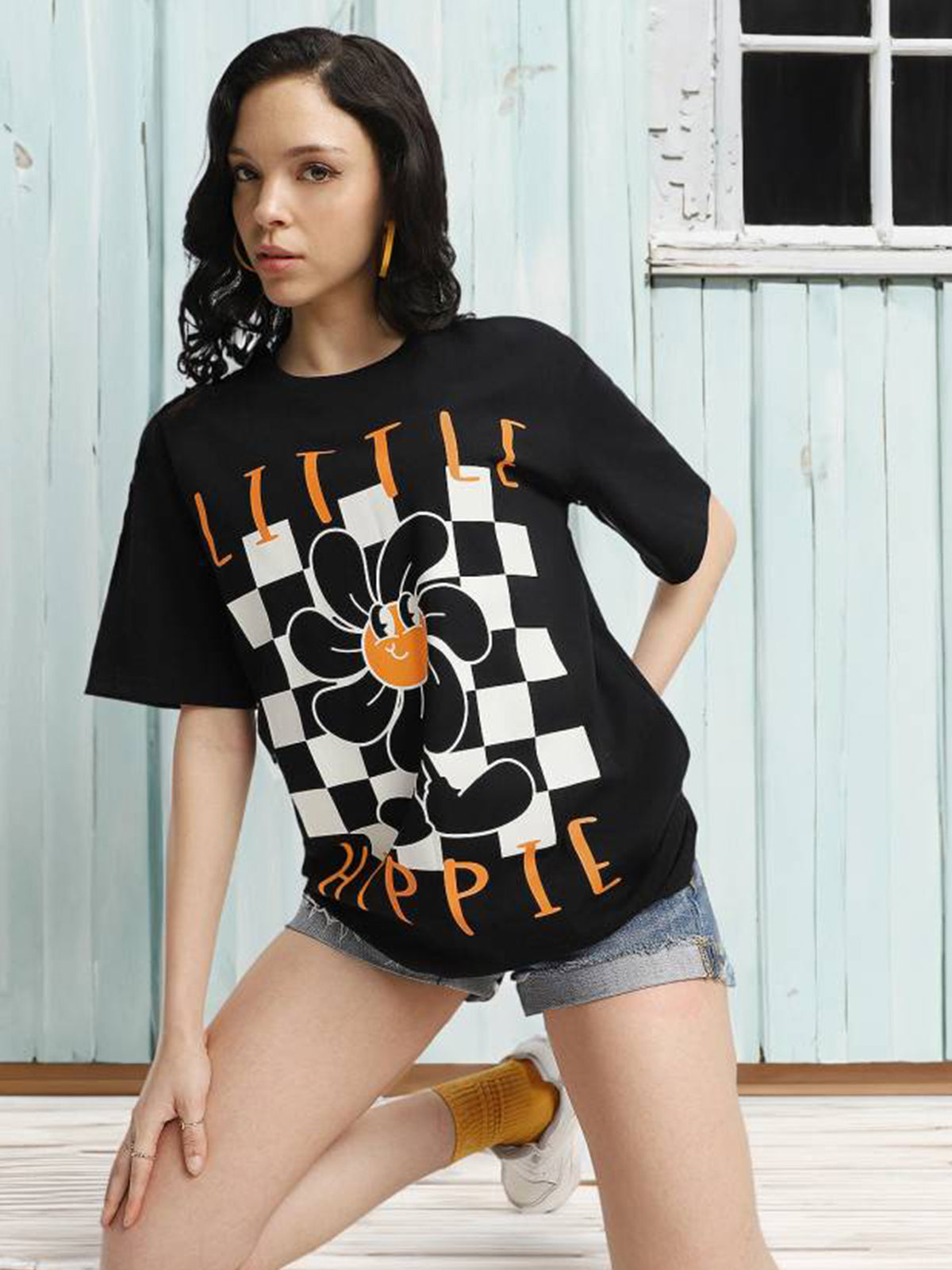 Hippie Black Oversized Graphic T-Shirt