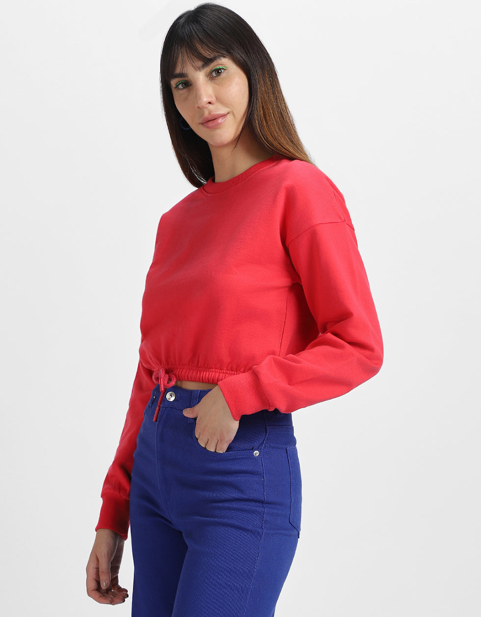 Plain Magenta Oversized Cropped Sweatshirt