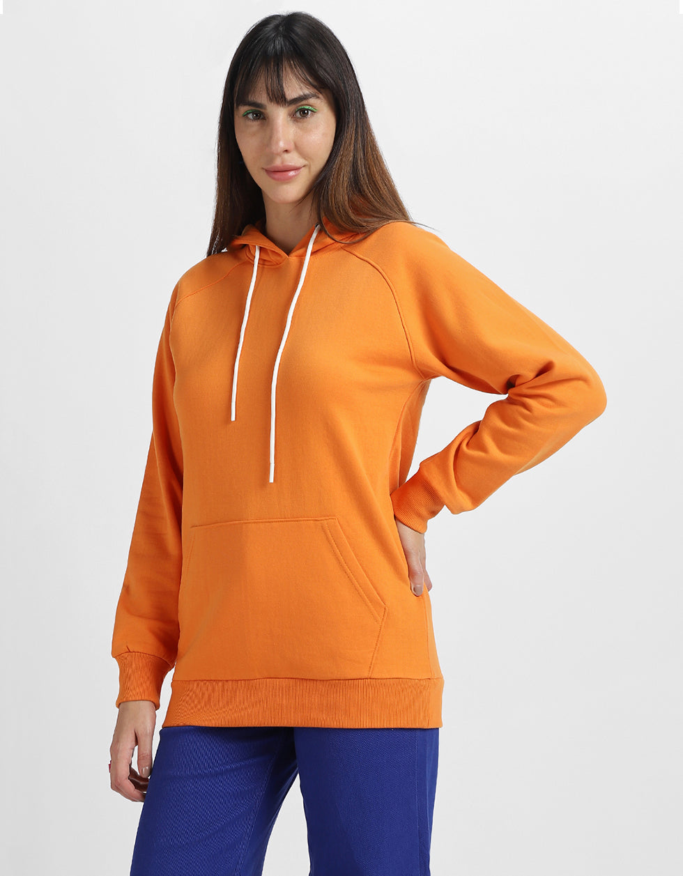 Plain Regular Fit Orange Hoodie