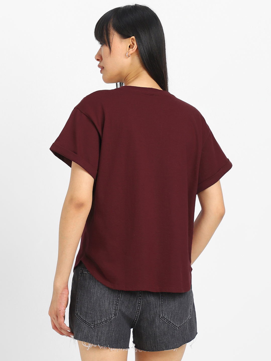 Maroon Plain Boyfriend Fit T-Shirt