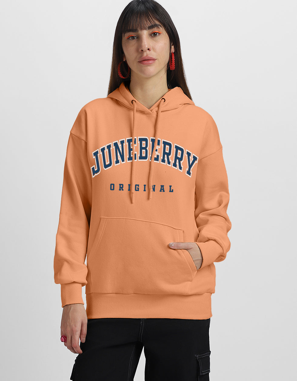 Juneberry Original Orange Graphic Printed Oversized Hoodie