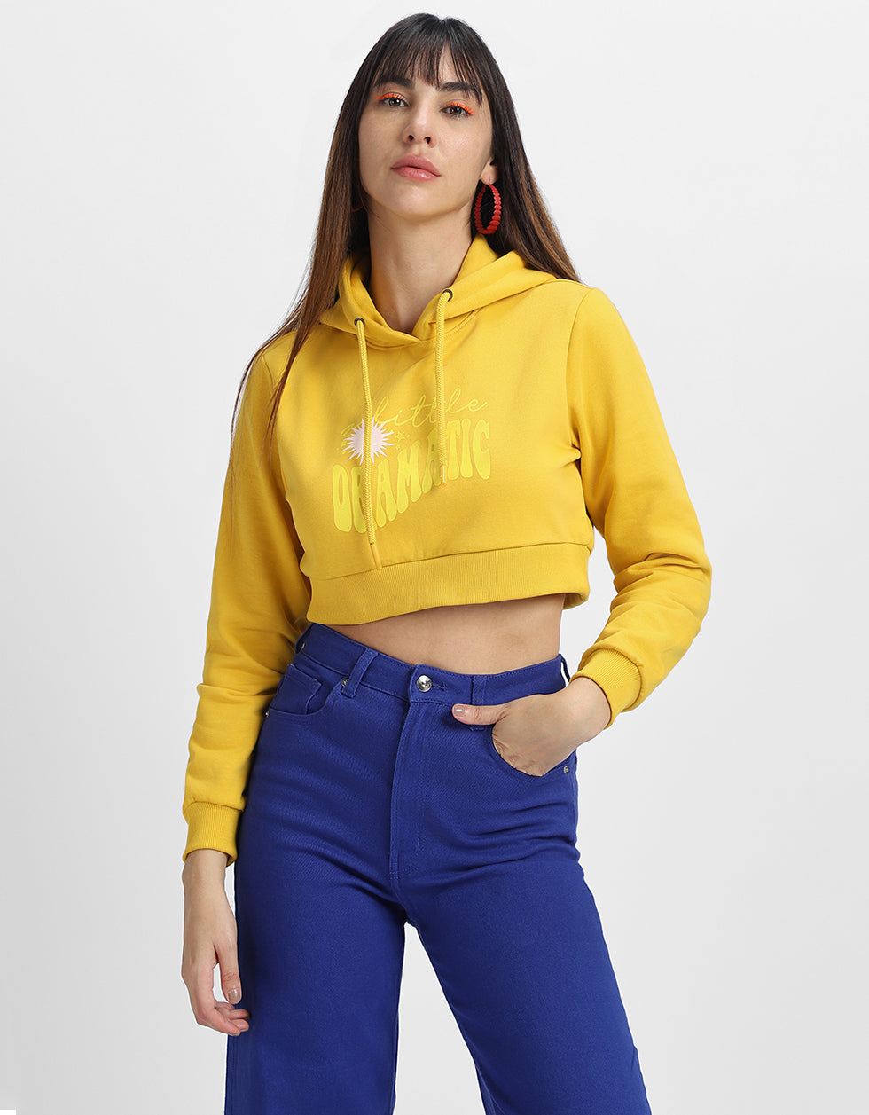 Be the Light Printed Yellow Crop Hoodie
