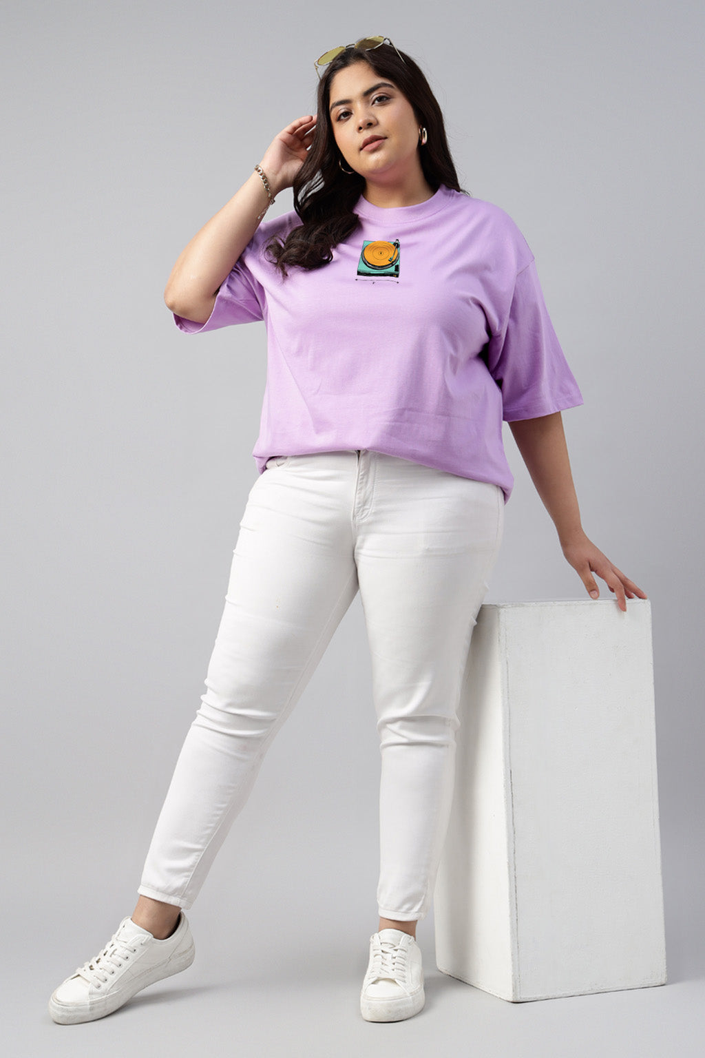 Back To Old Days Lilac Plus Size Printed T-shirt