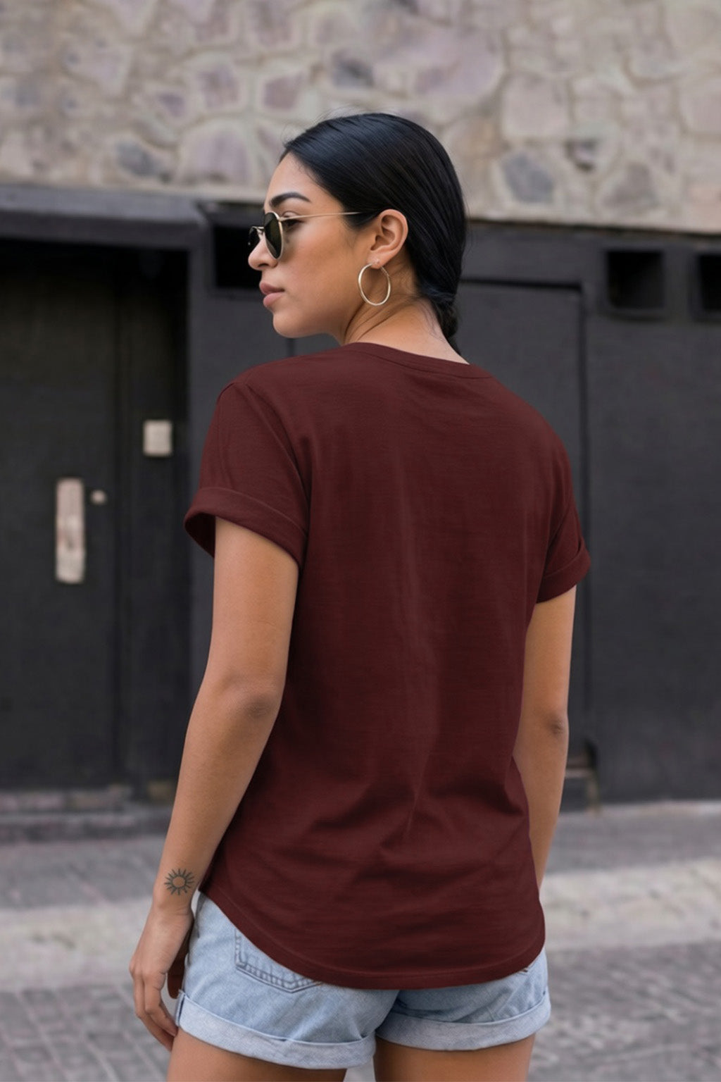 Maroon Plain Boyfriend Fit T-Shirt