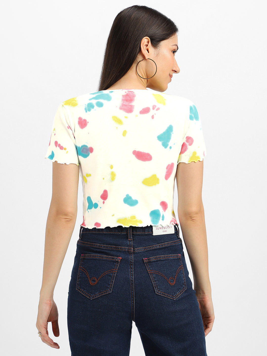 Butterfly White Tie-Dye Printed Crop-Top