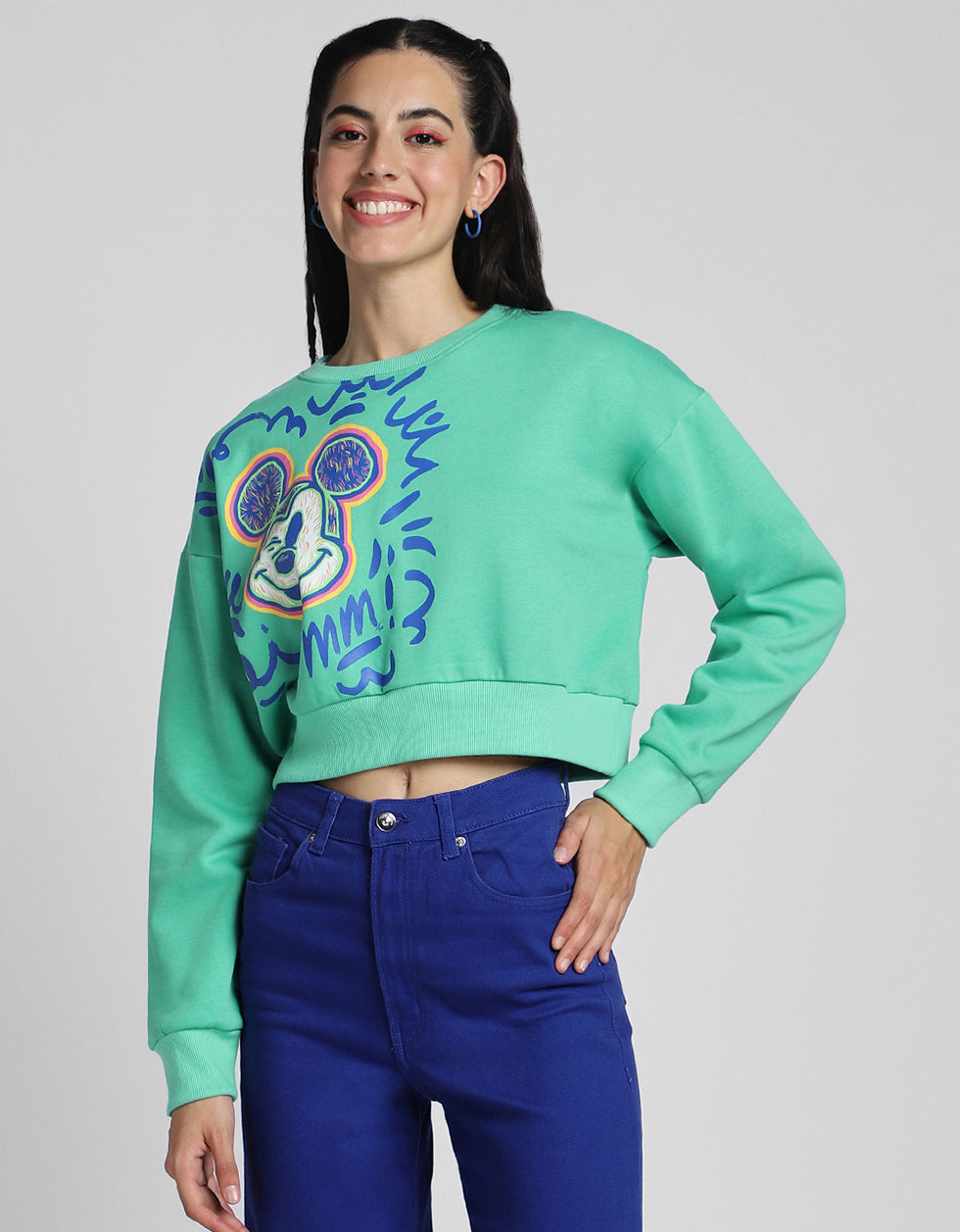 Donald Duck Graphic Printed Green Oversized Sweatshirt