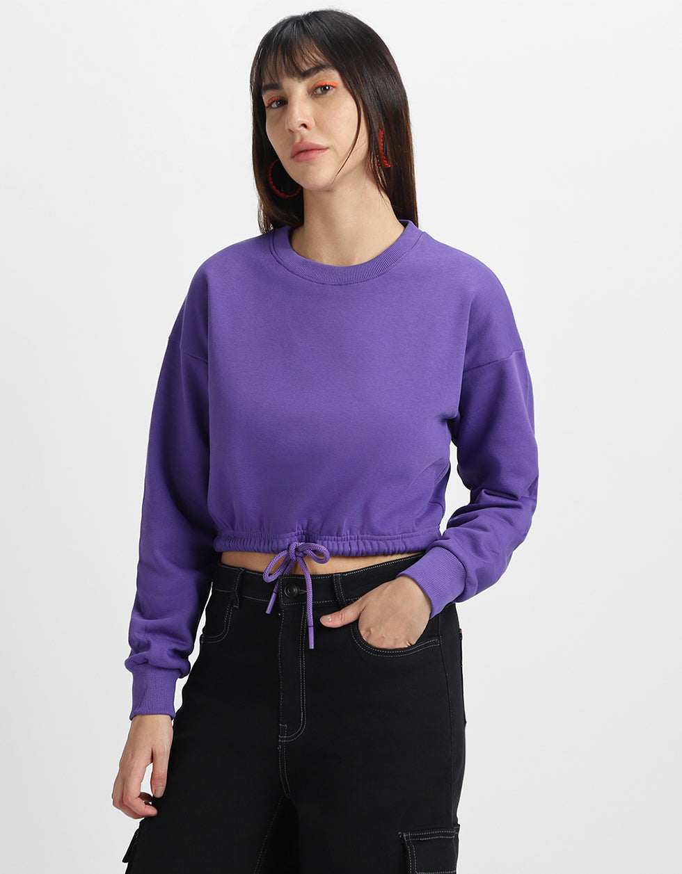 Plain Purple Oversized Cropped Sweatshirt