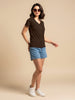 Brown Plain V-Neck Regular Fit T-Shirt