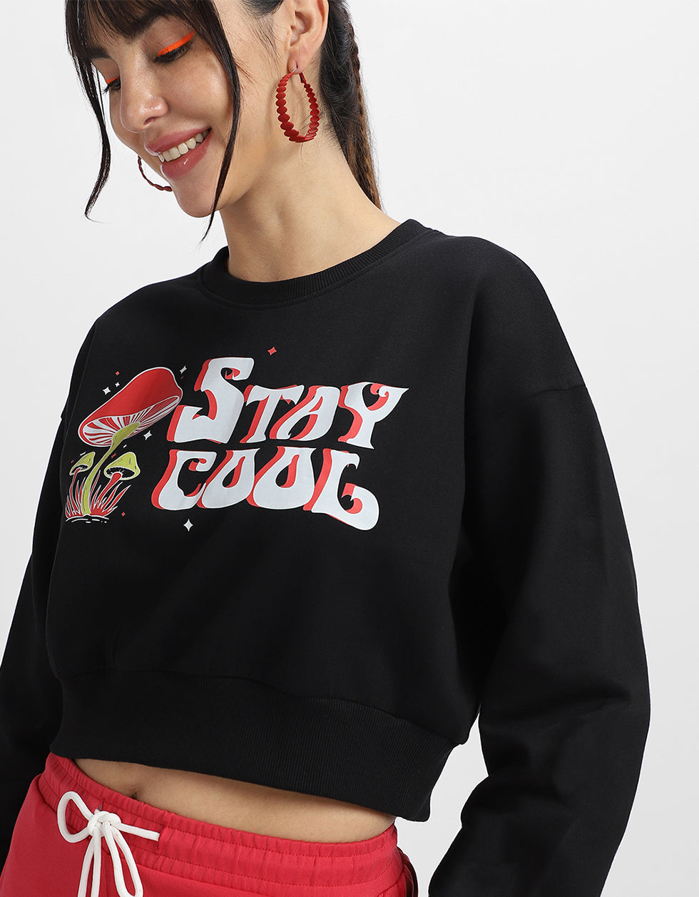 Stay Cool Graphic Printed Oversized Black Sweatshirt