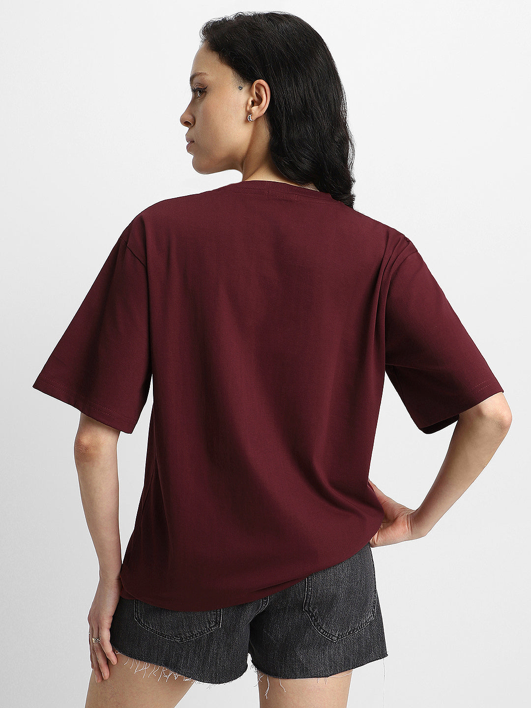 Maroon Plain Oversized T-Shirt