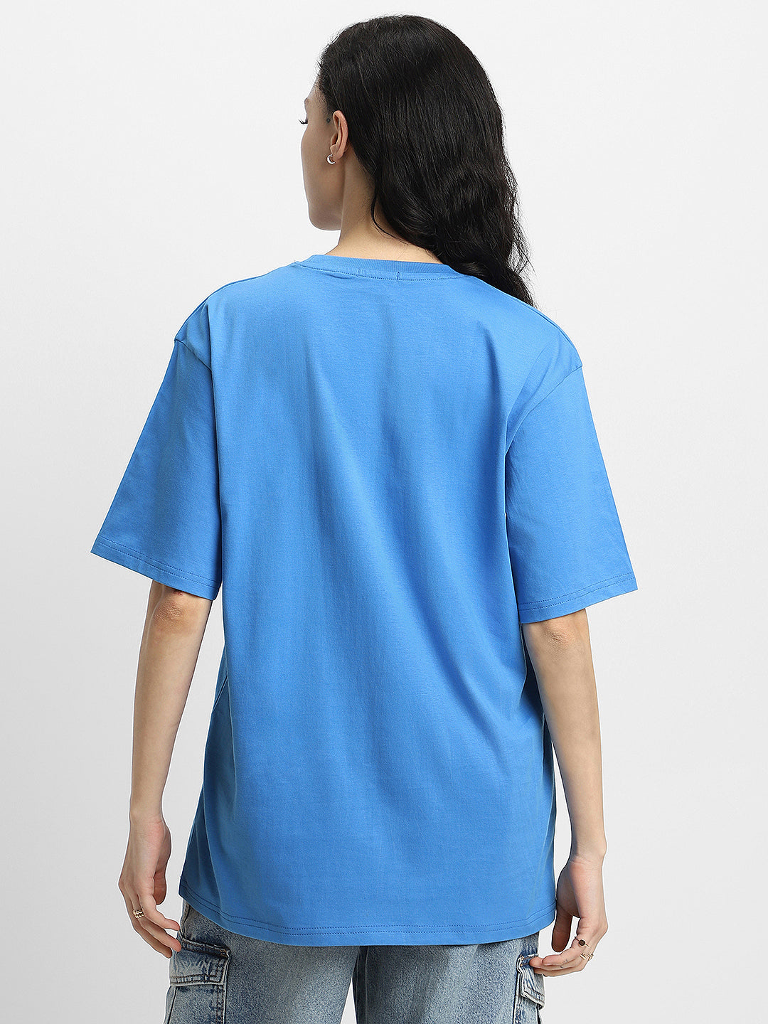 Azure Blue Plain Oversized T-Shirt