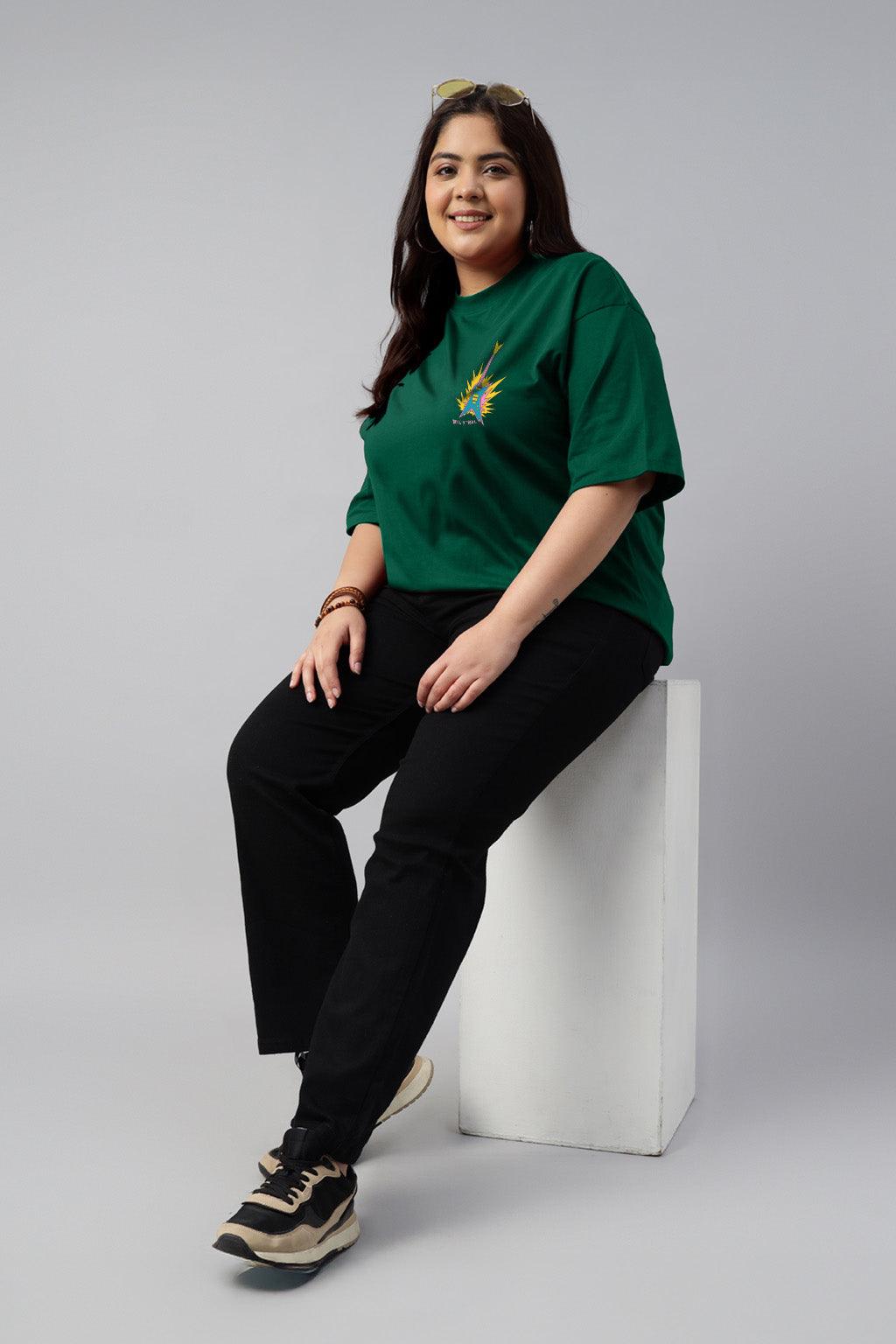 Rock And Roll Green Printed Plus Size T-shirt