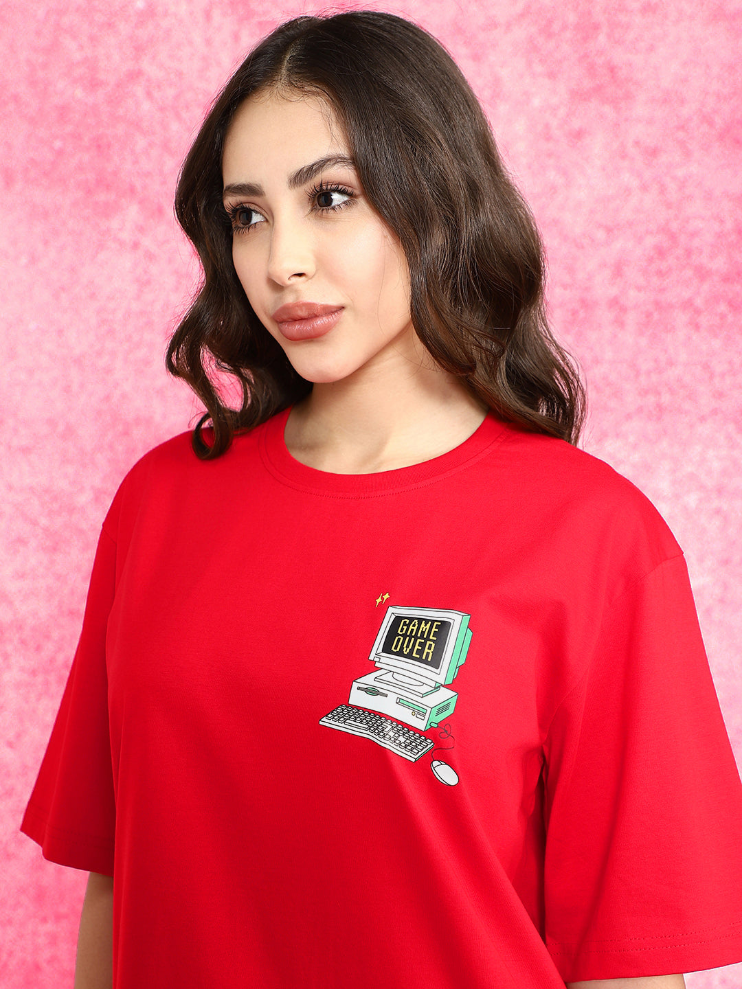 Game Over Red Oversized Fit Graphic T-Shirt