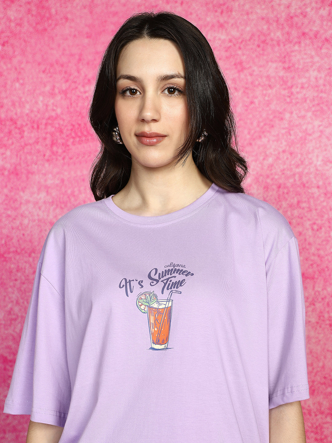 Summer Time Lilac Oversized Graphic Printed T-Shirt