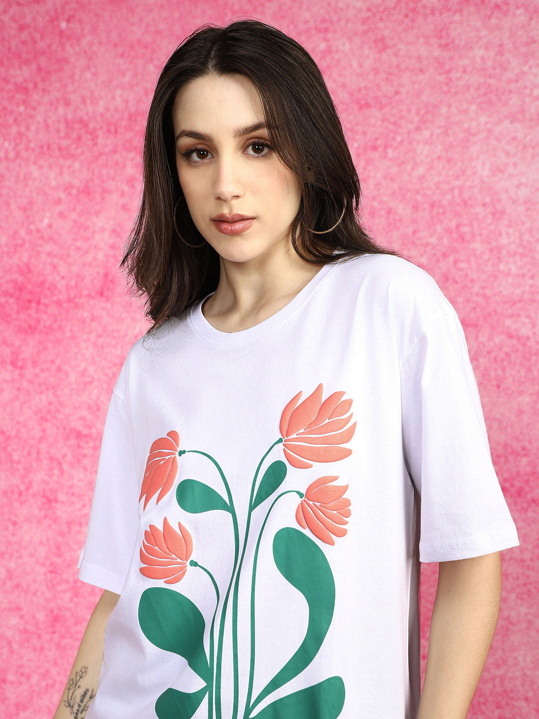 You Loved  White Graphic Printed Oversized T-Shirt