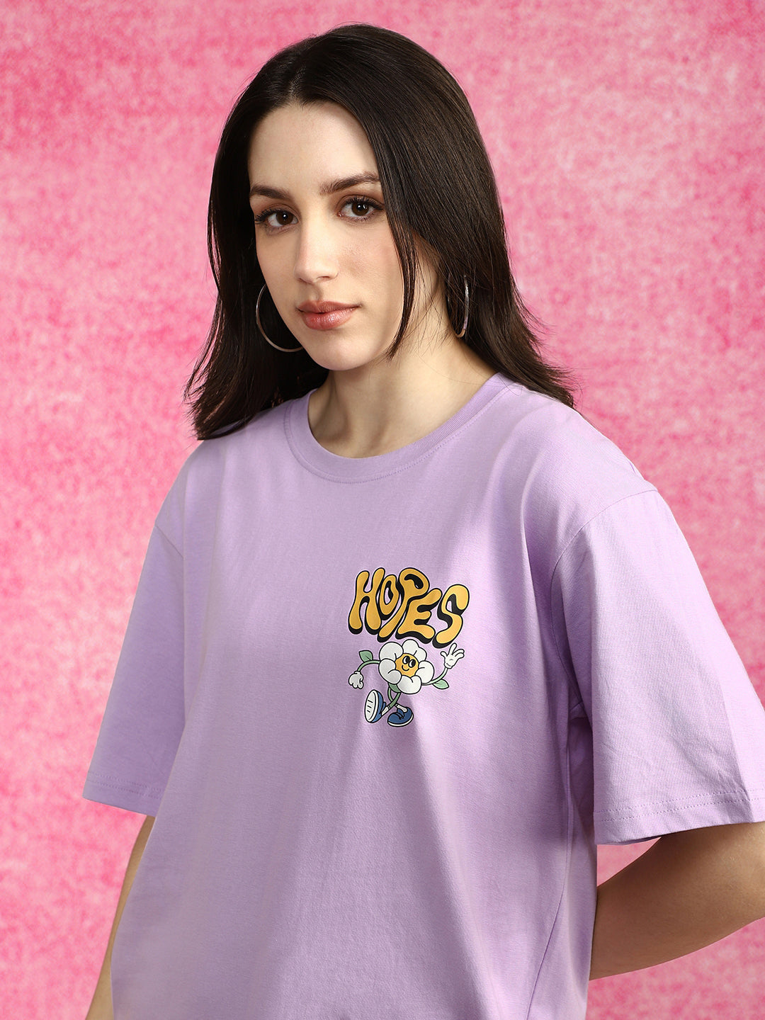 Hopes Lilac Oversized Graphic Printed T-Shirt