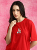 Stay Curious Red Oversized Typographic T-Shirt