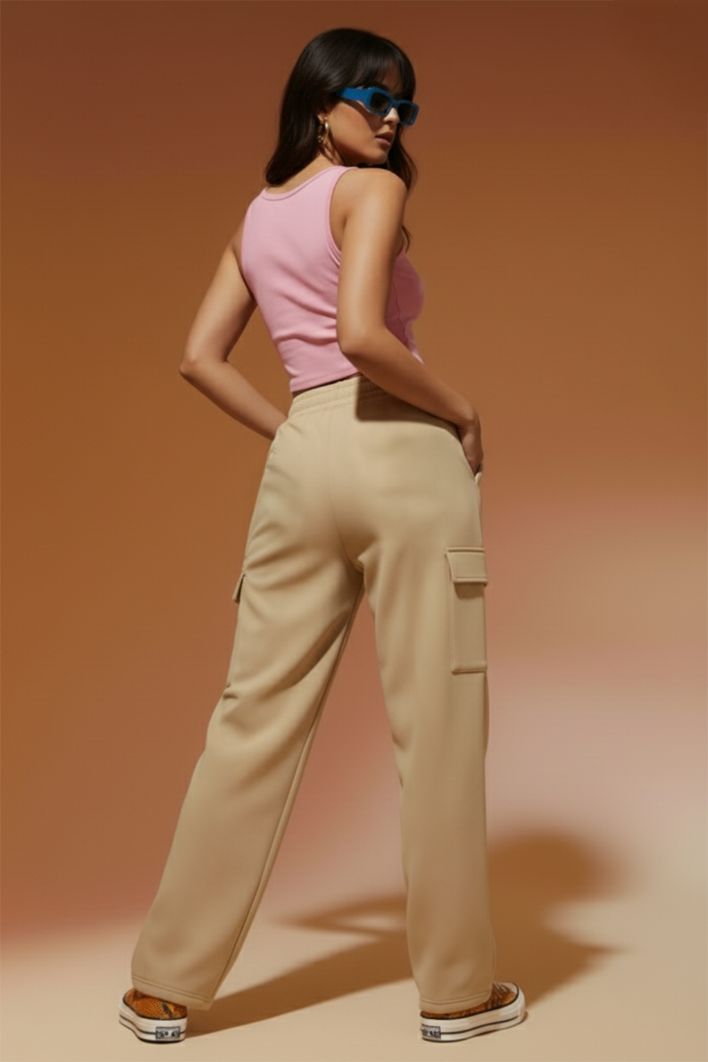 Beige Active Wear 4 Pocket Knitted Cargo Jogger