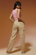 Beige Active Wear 4 Pocket Knitted Cargo Track Pant