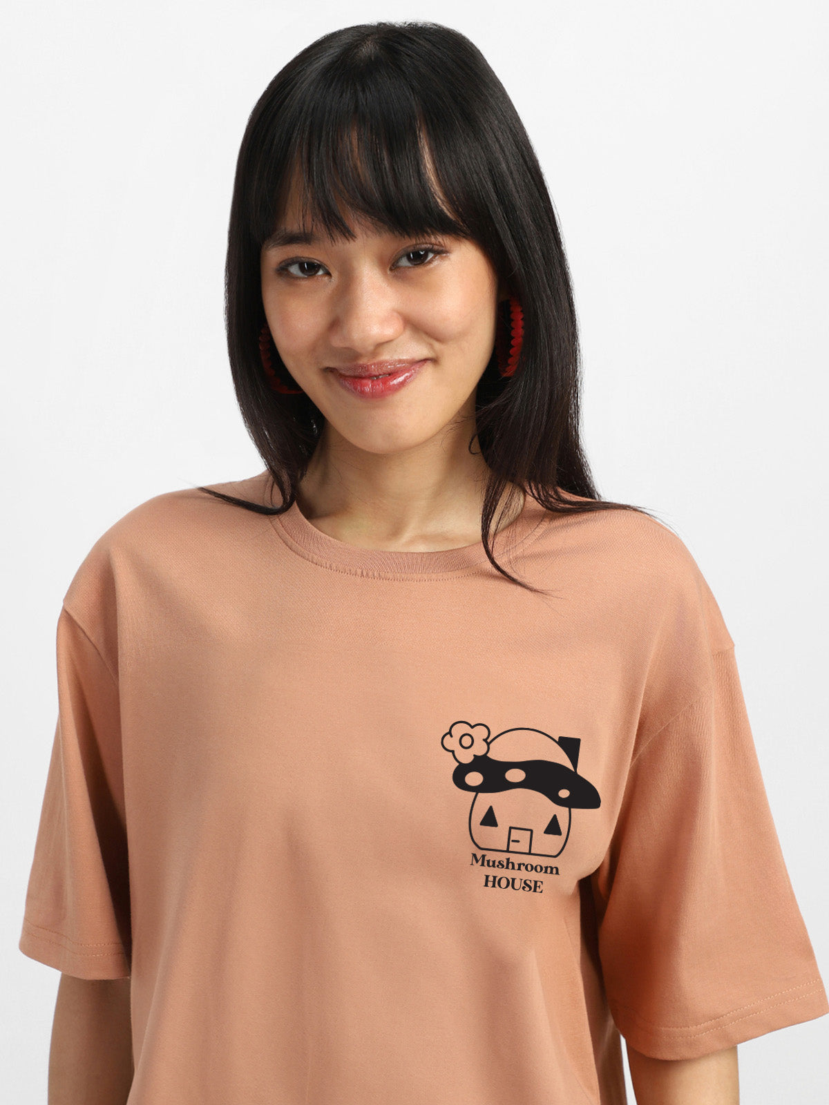Mushroom Cork Black Graphic Printed Oversized T-Shirt