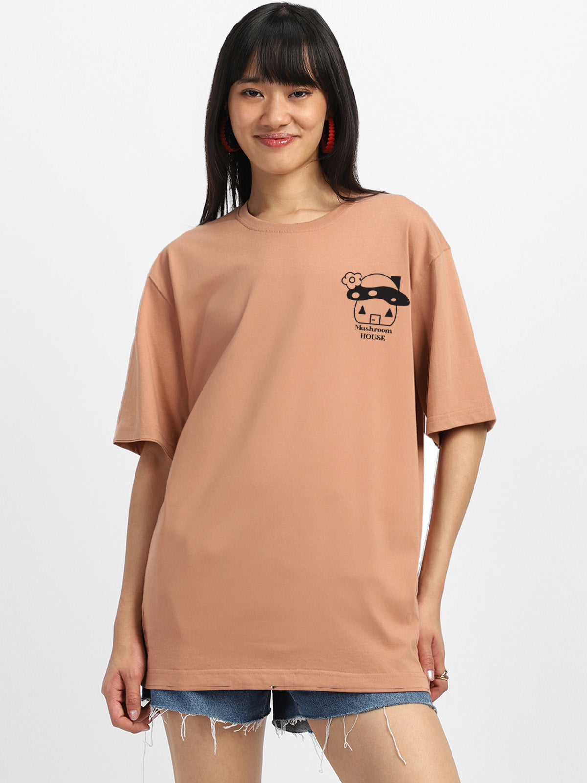 Mushroom Cork Black Graphic Printed Oversized T-Shirt
