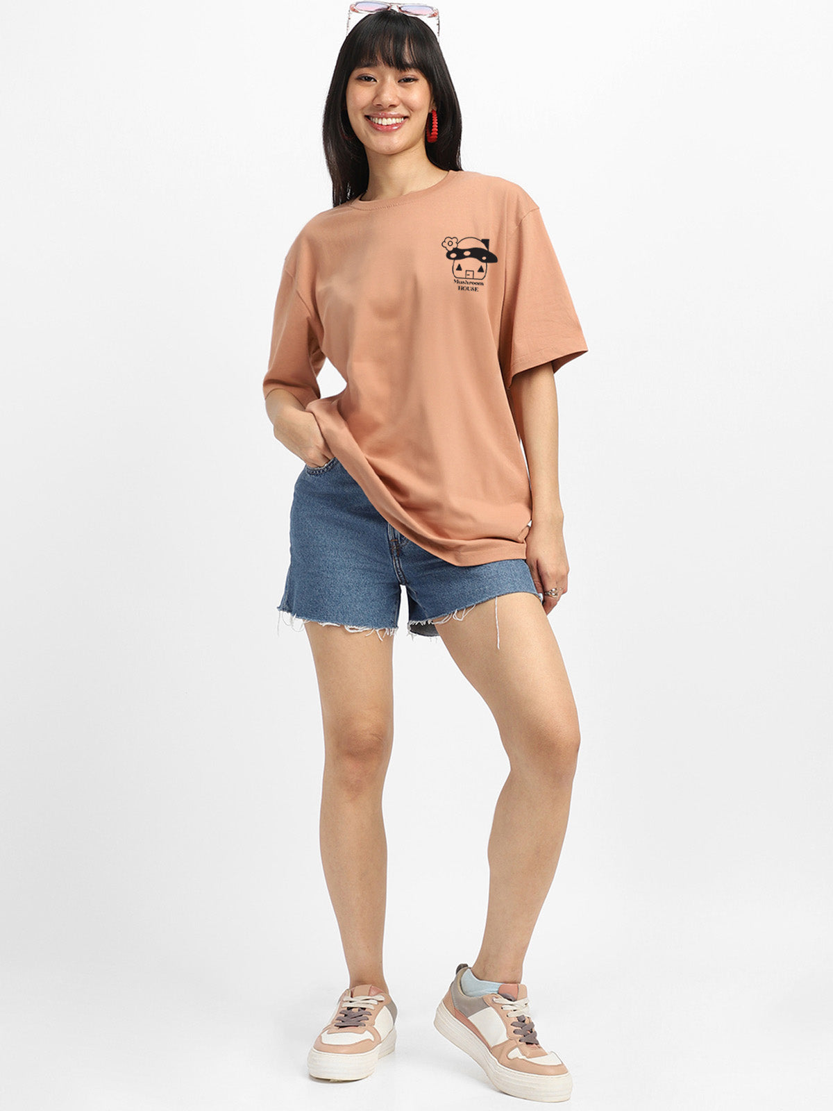 Mushroom Cork Black Graphic Printed Oversized T-Shirt