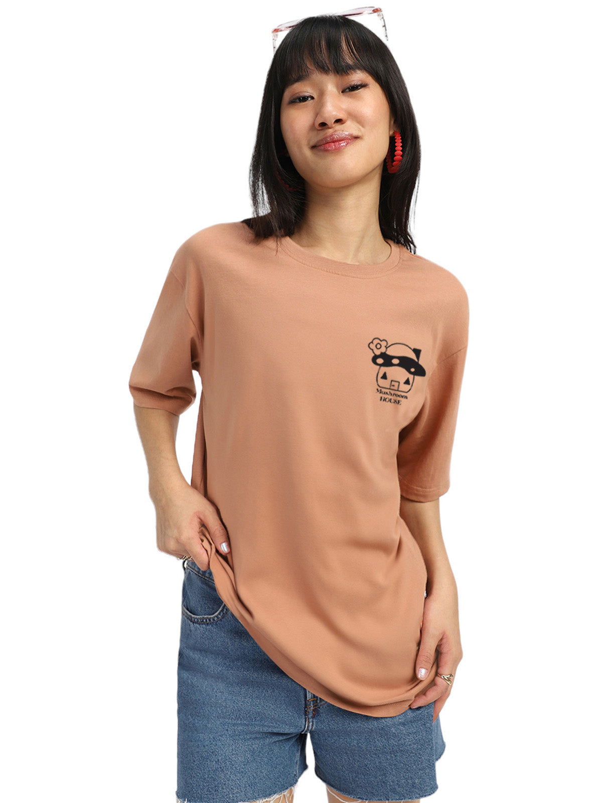 Mushroom Cork Black Graphic Printed Oversized T-Shirt
