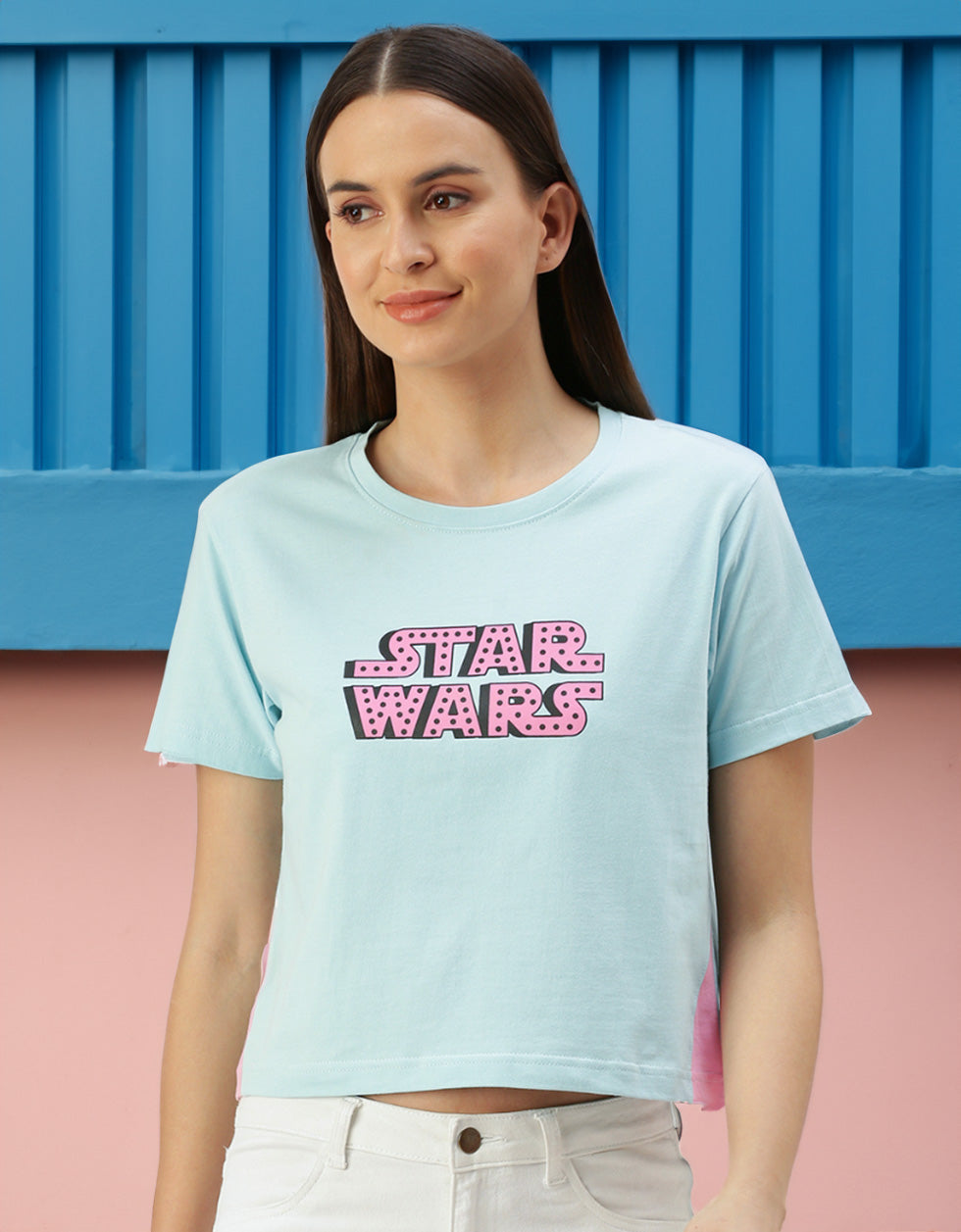STAR WARS Blue Typography Printed Crop-Top