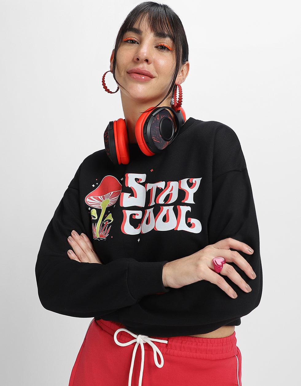 Stay Cool Graphic Printed Oversized Black Sweatshirt