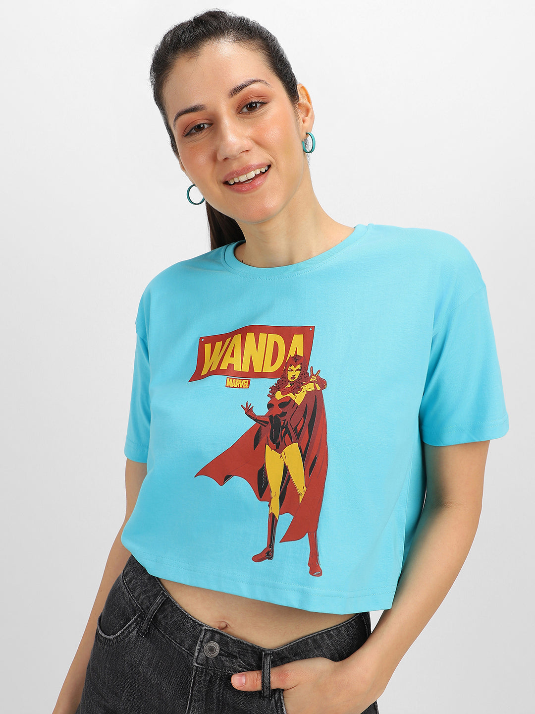 Wanda Marvel Blue Graphic Printed Crop-Top