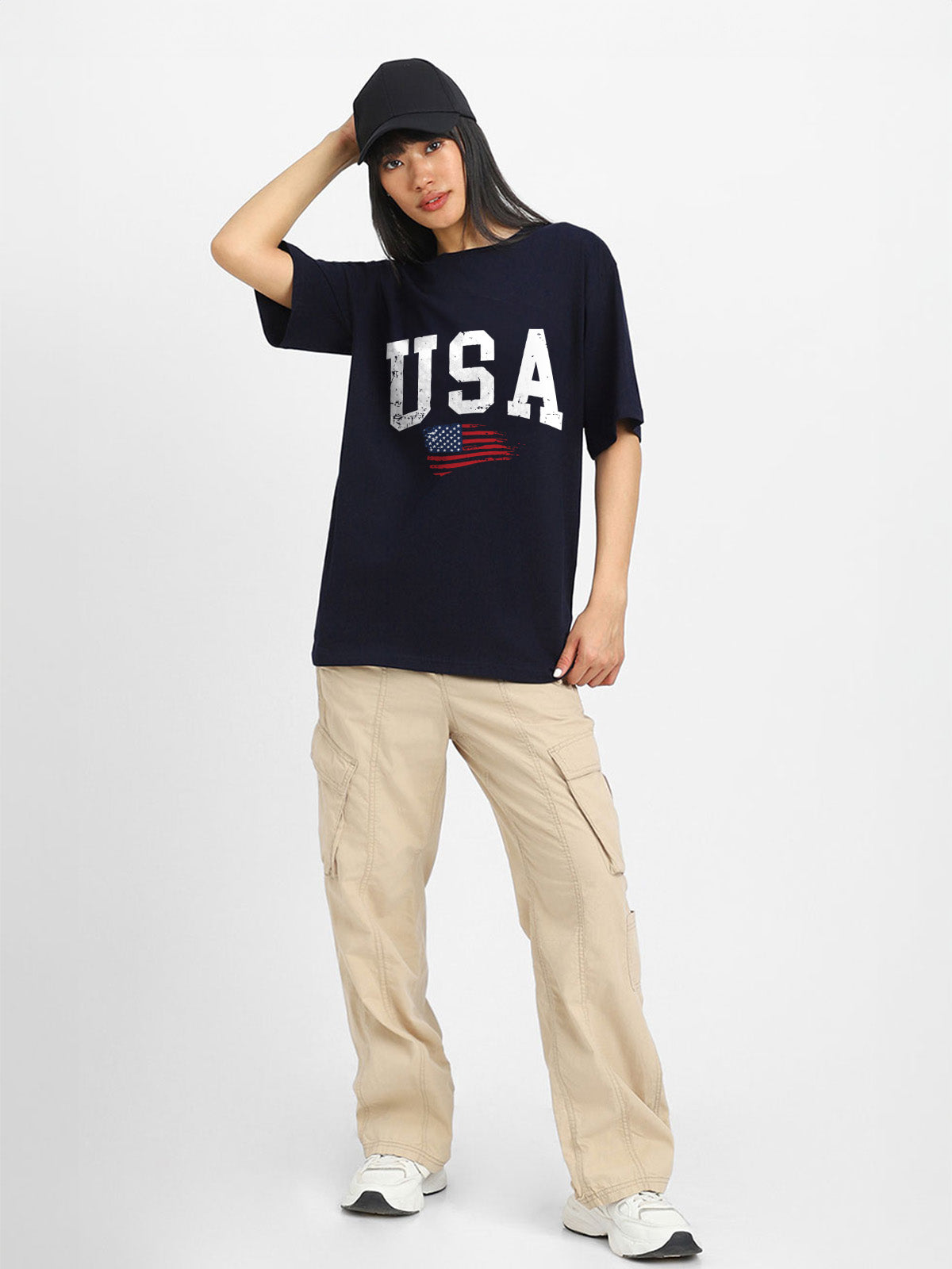 USA Navy Graphic Printed Oversized T-Shirt