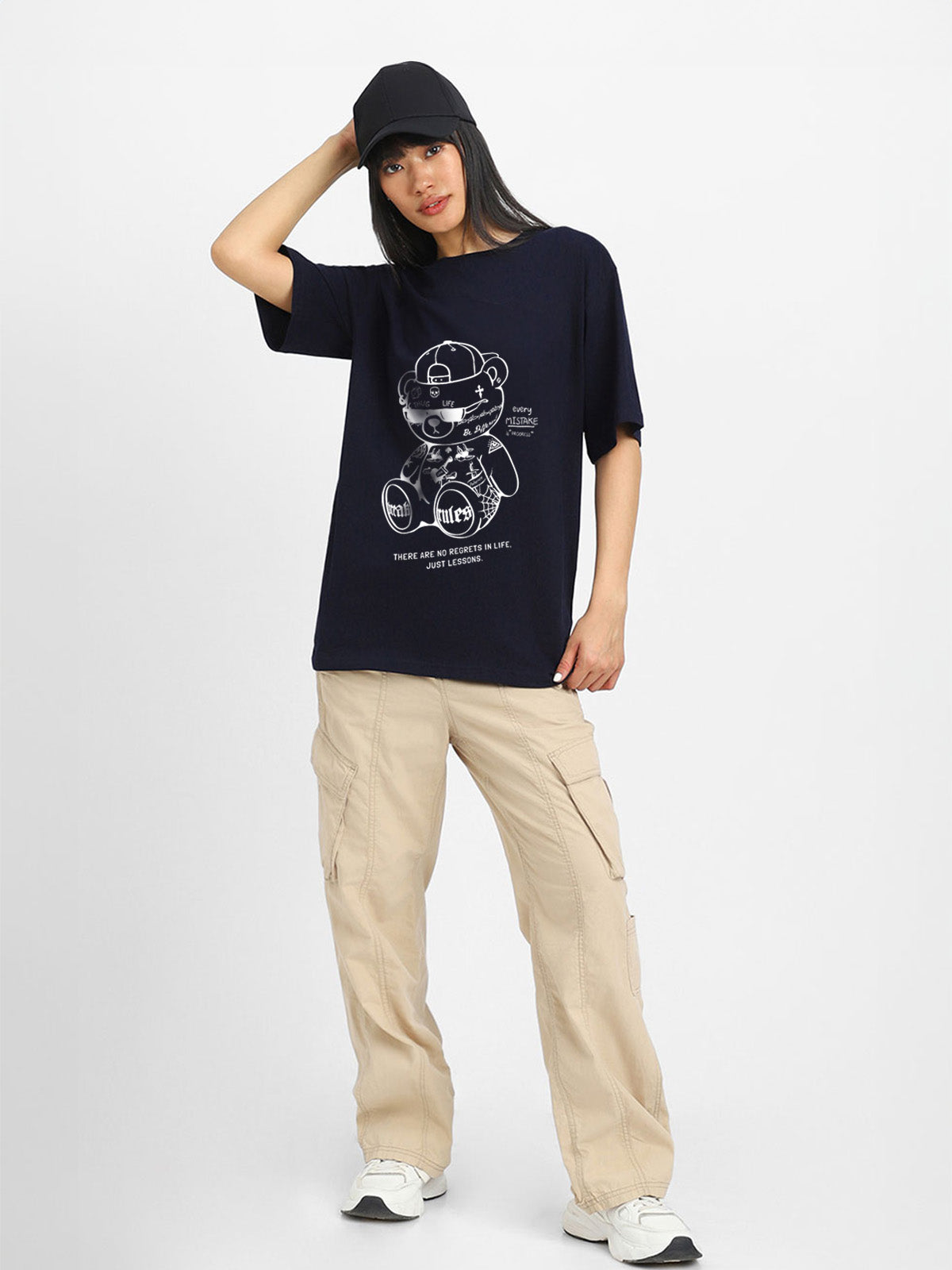 Break Rules Navy Graphic Printed Oversized T-Shirt