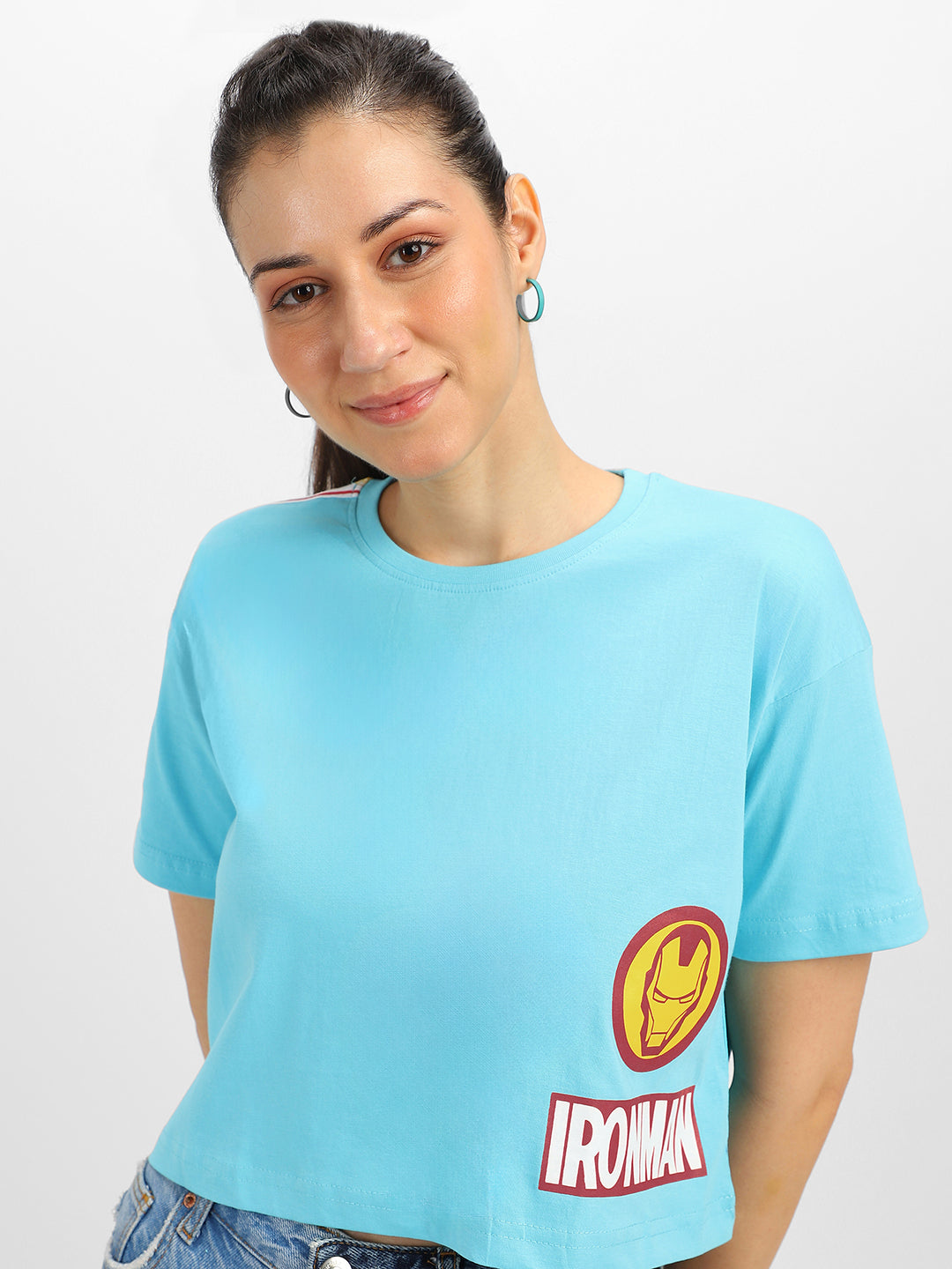 IRONMAN Blue Graphic Printed Crop-Top