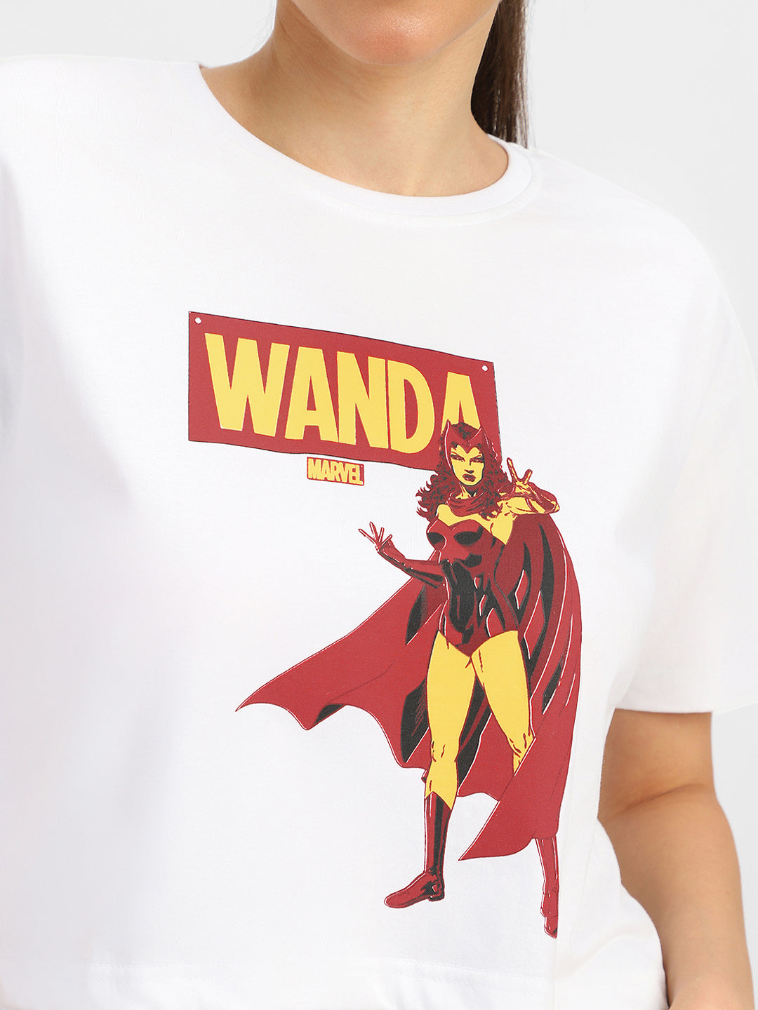Wanda Marvel White Graphic Printed Crop-Top