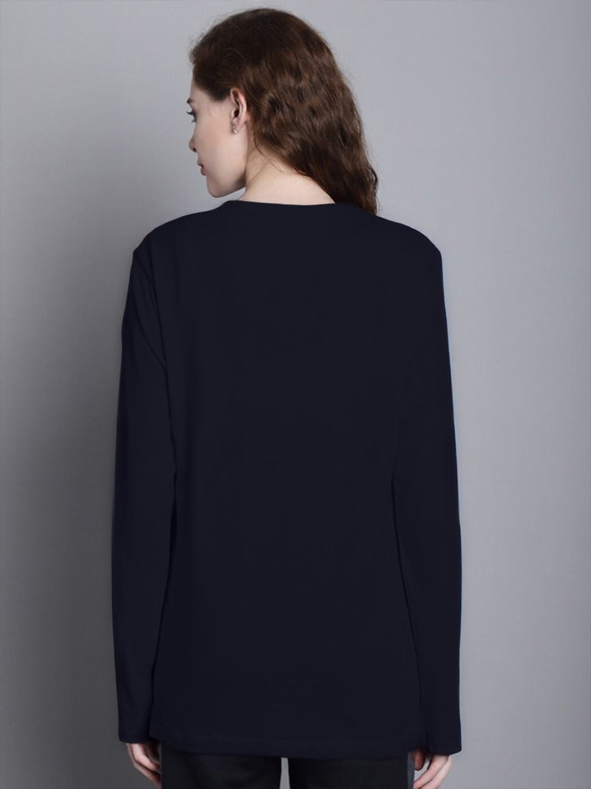 Navy Plain Full Sleeve Regular Fit T-Shirt