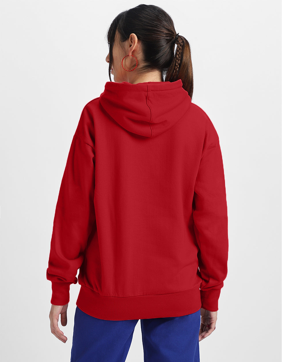 Juneberry Original Red Oversized Graphic Printed Hoodie