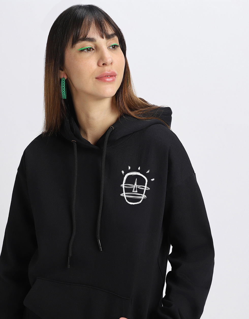 Happy Guy Black Regular Fit Back Printed Hoodie