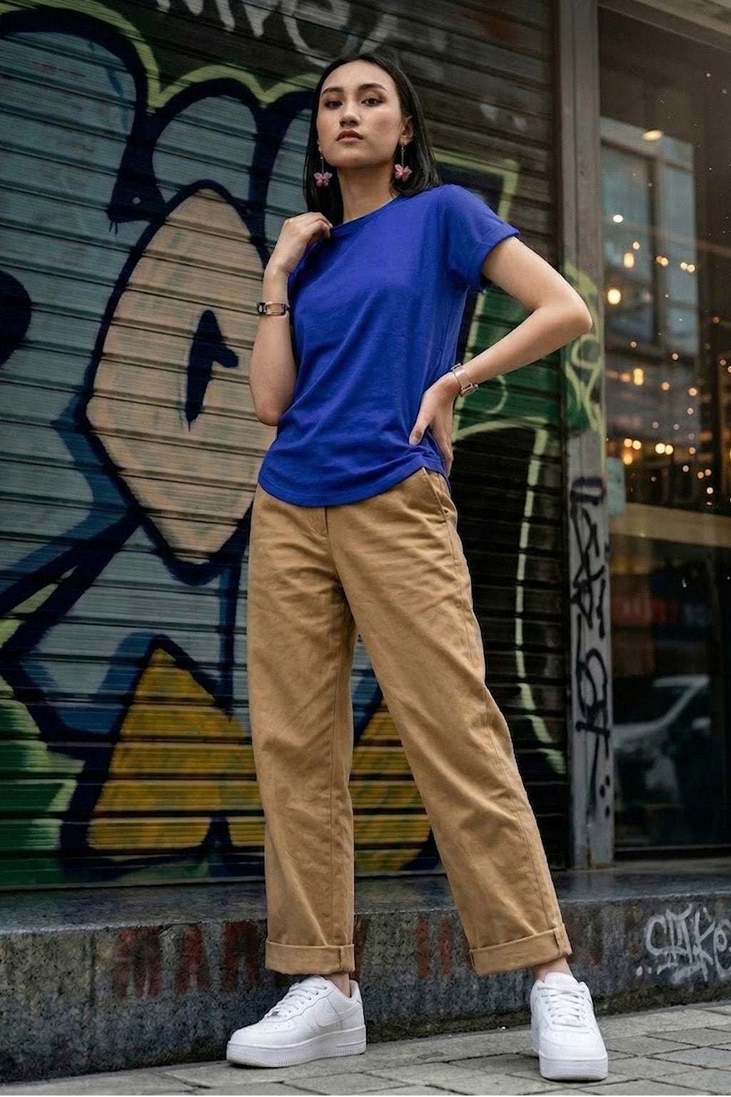 Blue Plain Boyfriend Fit T-Shirt