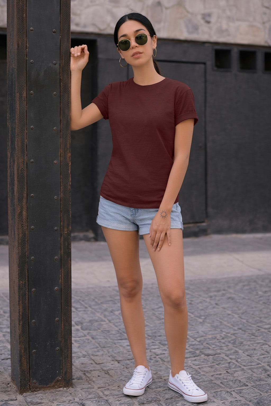Maroon Plain Boyfriend Fit T-Shirt