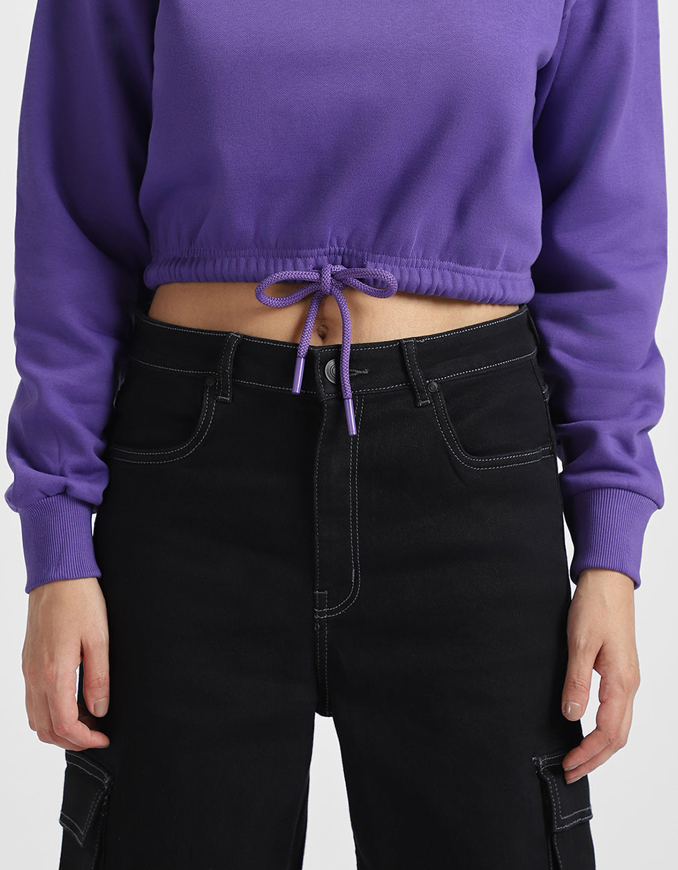 Plain Purple Oversized Cropped Sweatshirt