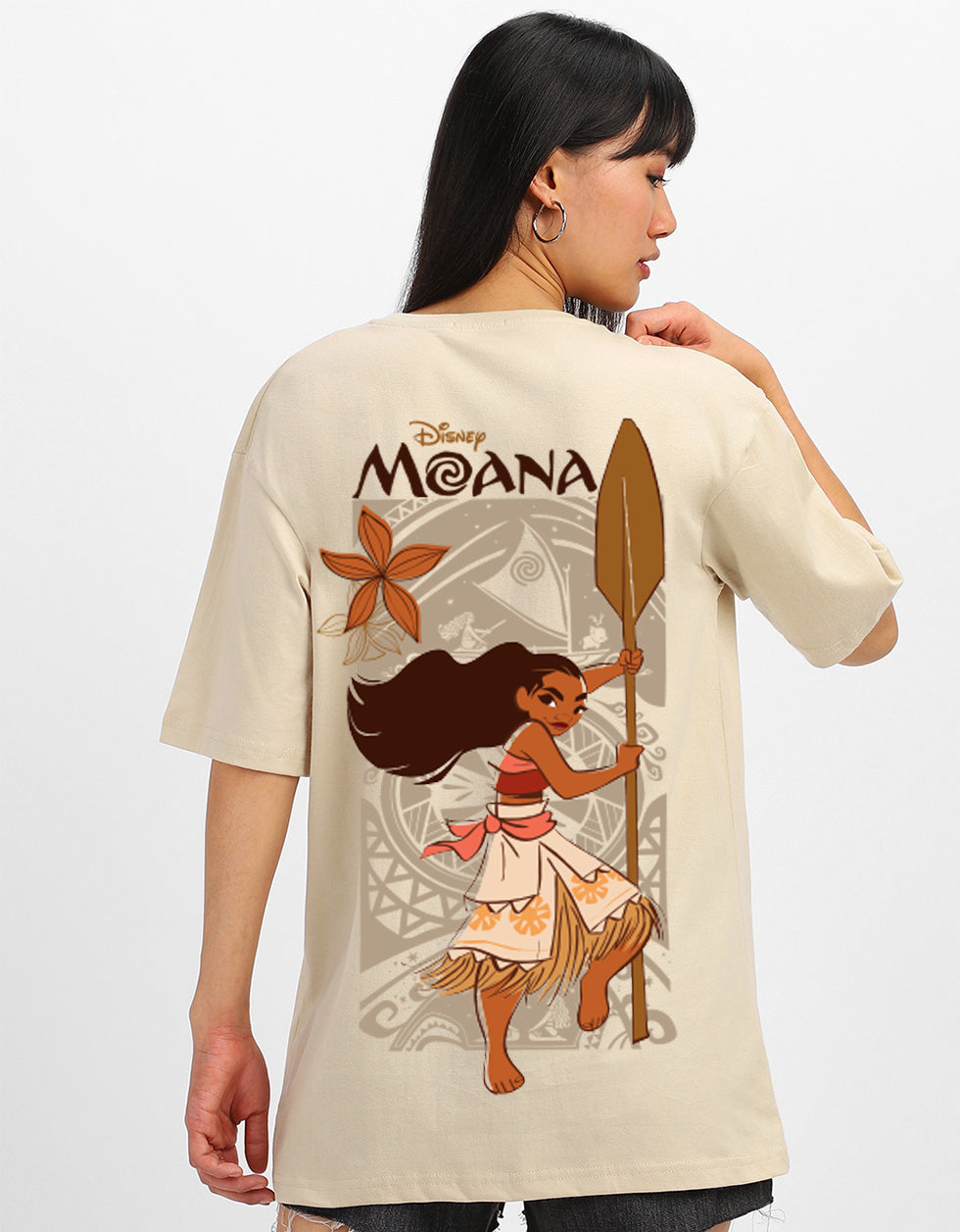 Moana Swan White Oversized Fit Graphic T-Shirt