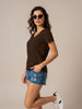 Brown Plain V-Neck Regular Fit T-Shirt