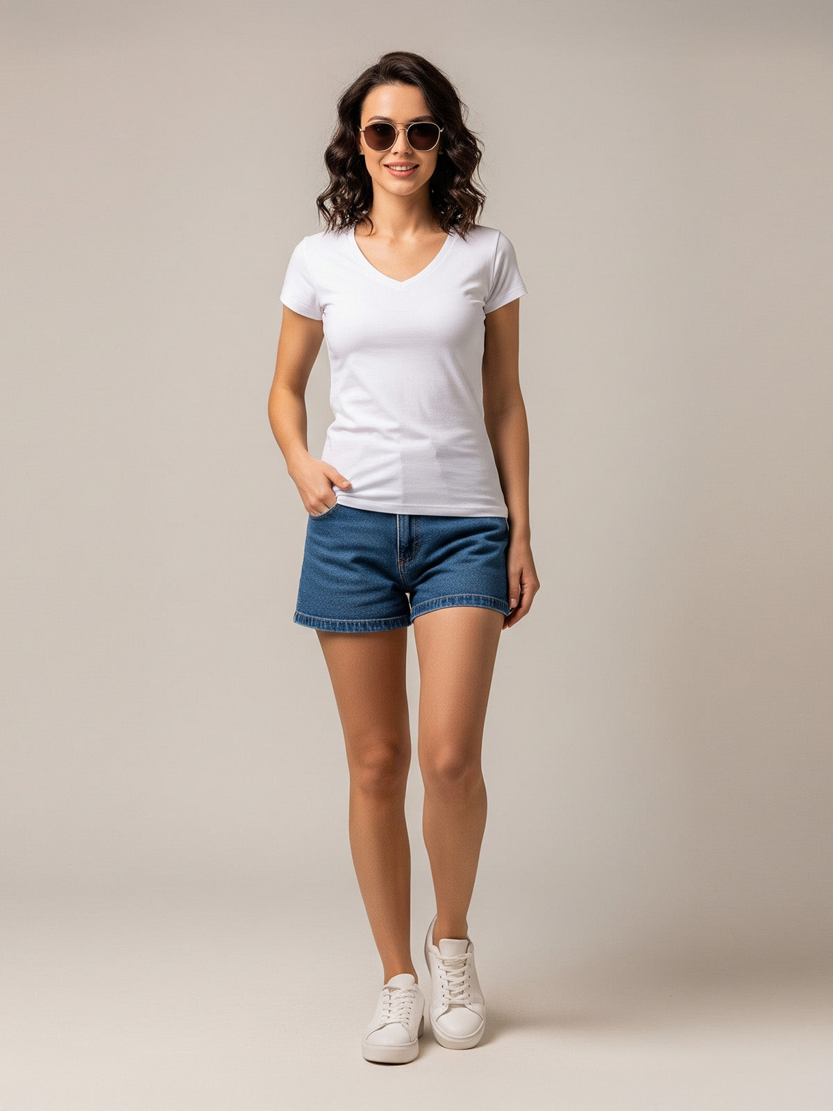 White Plain V-Neck Regular Fit T-Shirt