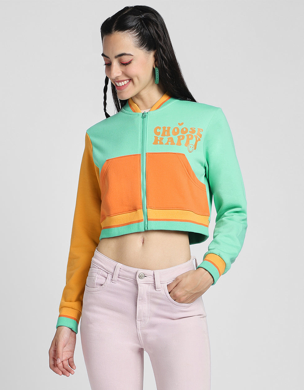 Choose Happy Multicolor Color Blocked Regular Fit Zipper Jacket