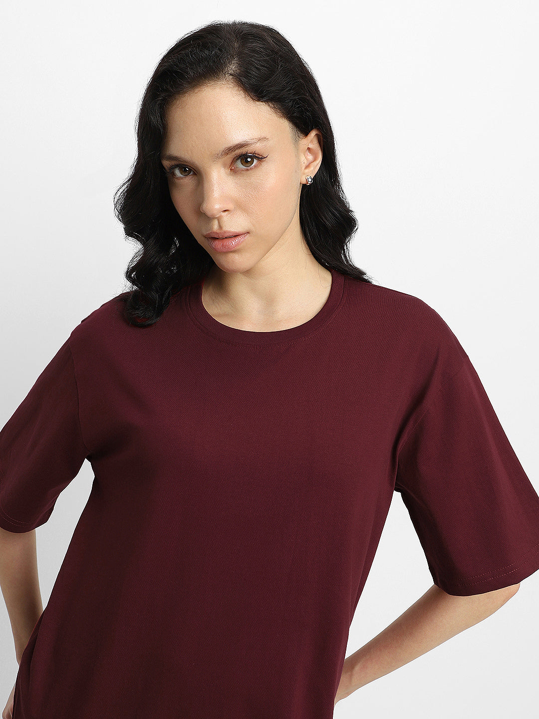 Maroon Plain Oversized T-Shirt