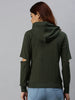 Plain Olive Elbow-Cut Regular Fit Hoodie