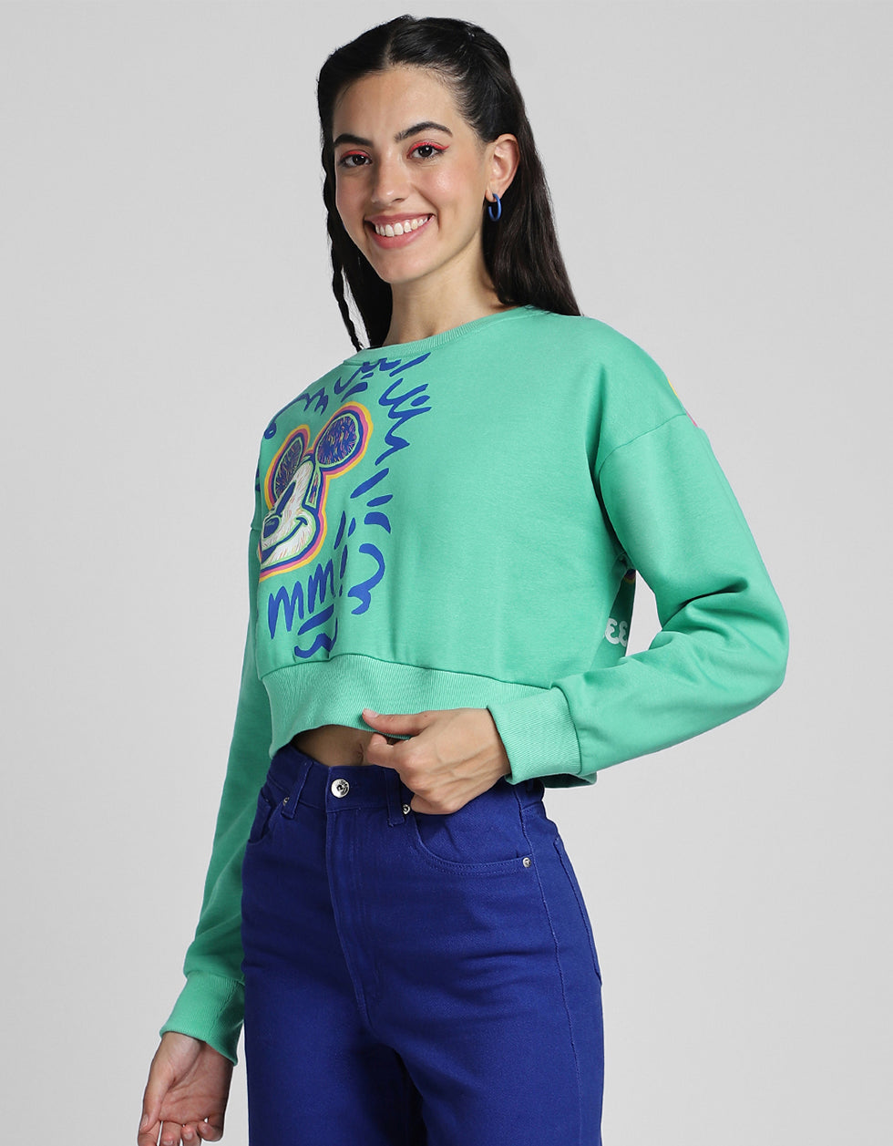 Donald Duck Graphic Printed Green Oversized Sweatshirt