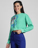 Donald Duck Graphic Printed Green Oversized Sweatshirt